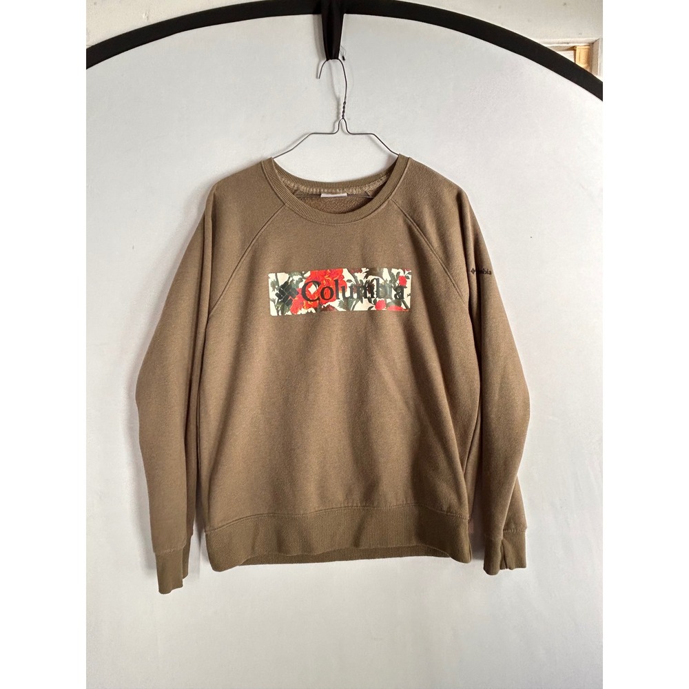 Columbia Women's Floral Logo Crew Neck Sweatshirt Pullover‎ Brown Beige M Gorp